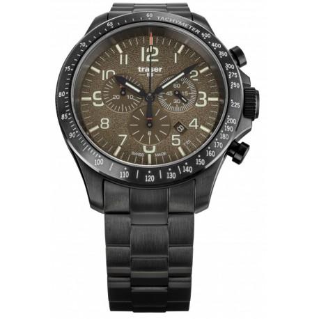 Traser H3 P67 Officer Pro Chronograph Khaki, Edelstahlband PVD